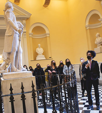 Students tour the Capitol building to get a firsthand look at policymaking in action.