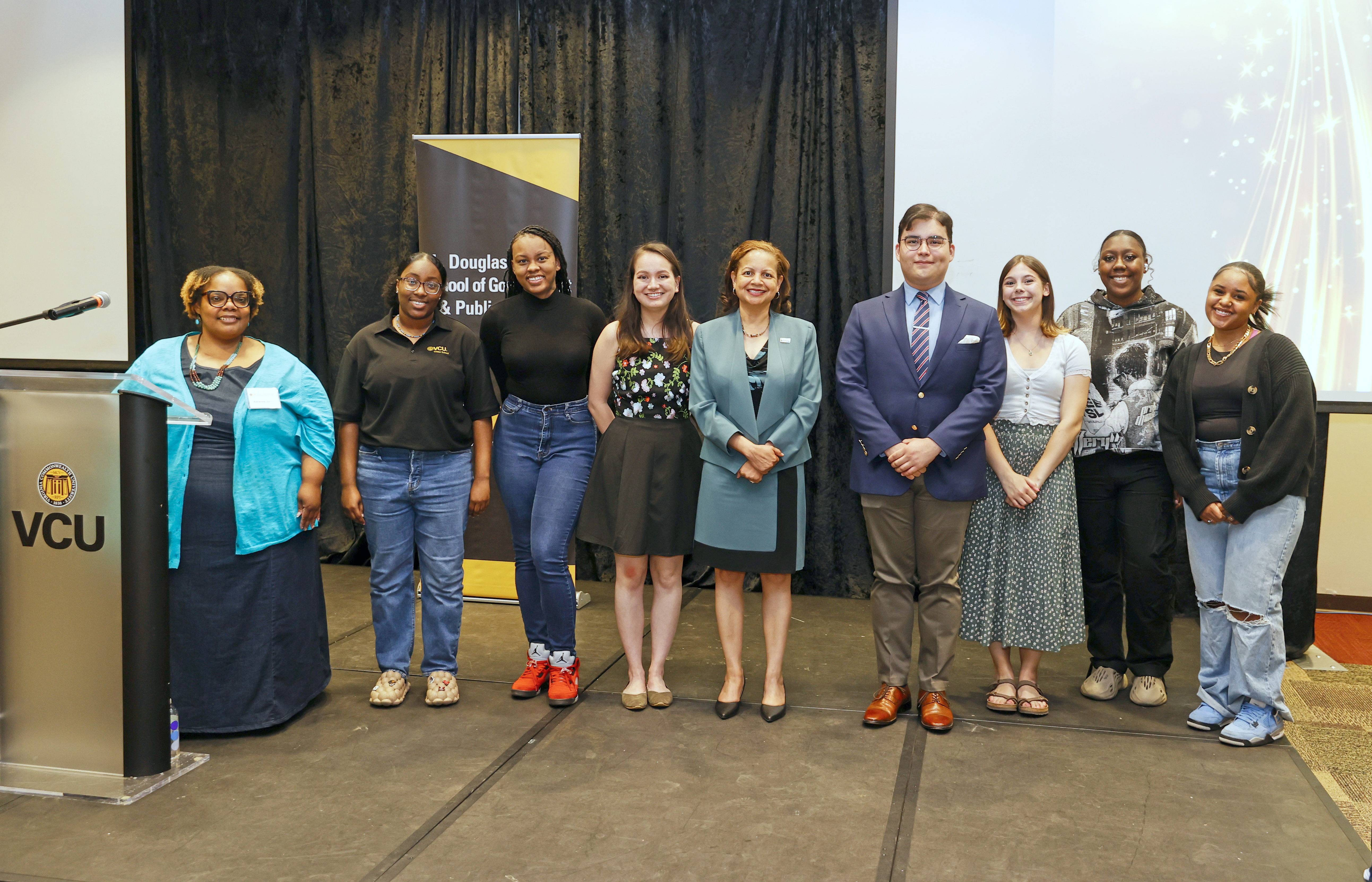 Dean Gooden poses with Student Ambassadors at the Student Recognition Ceremony and Reception held at the VCU Student Commons on April 25, 2023.