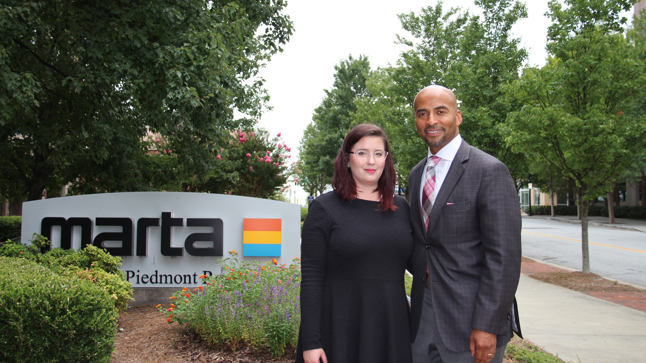 Anna Clemens and Keith Parker outside MARTA's headquarters in downtown Atlanta. 
