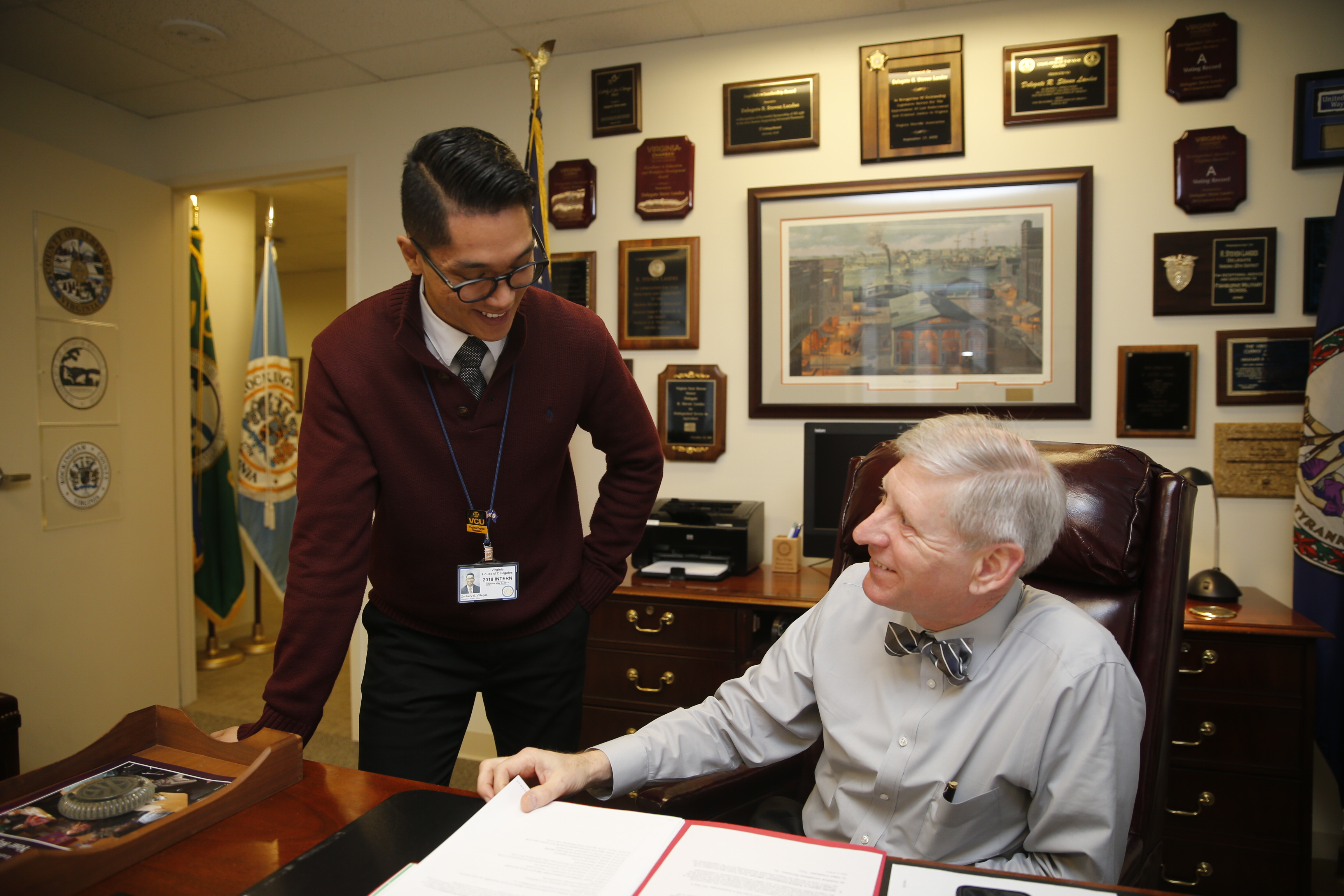 Zach Villegas meets with Del. R. Steven Landes at his office on February 19.