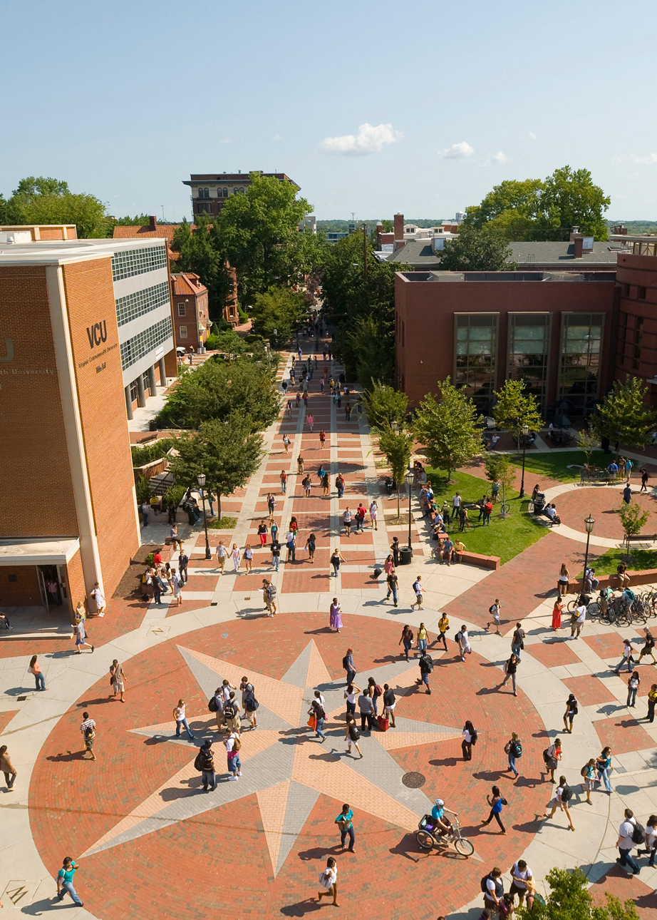 Students stroll along the VCU Compass. 