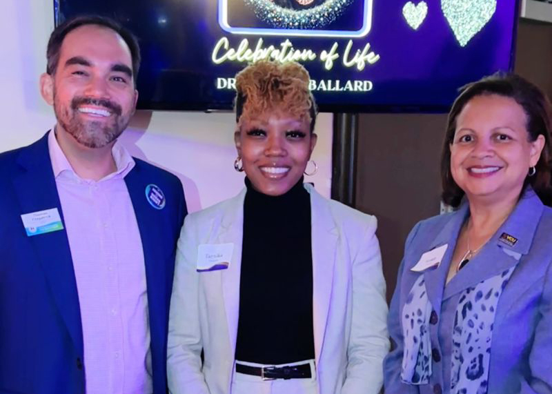 From left to right, HOME of VA Executive Director Tom Okuda Fitzpatrick, Tarnika Edmunds, and the Wilder School Dean Susan T. Gooden at a Celebration of Life Event for Dr. Velma K. Ballard on October 18.