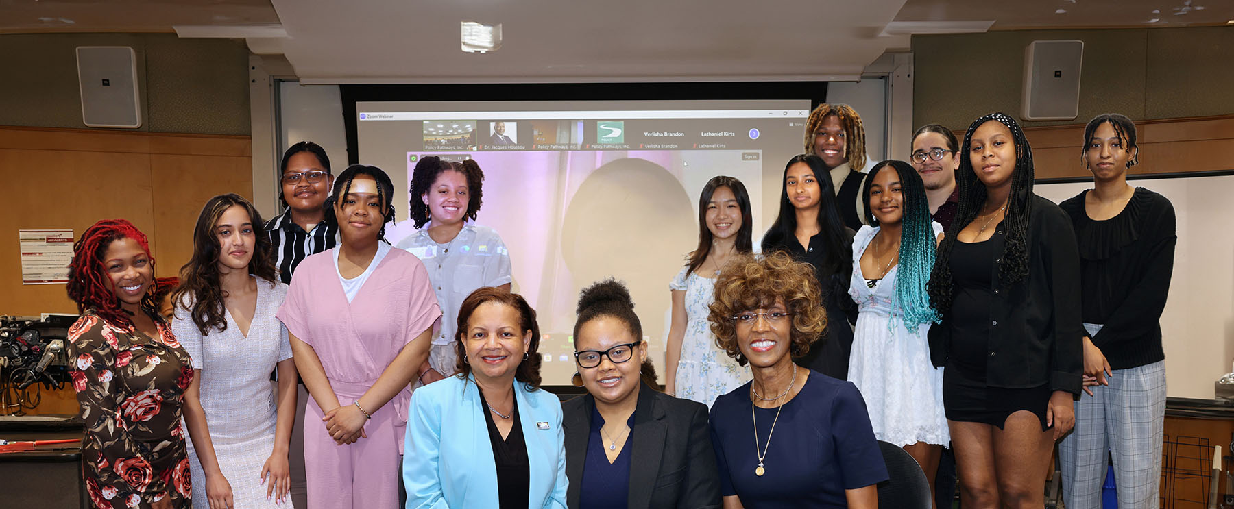 Summer Academy students gather with Wilder School Dean Susan Gooden, Chandler Holeman and alumna and Policy Pathways CEO Dr. Pulane Lucas, Ph.D. '13. (Front row left to right) Credit: Stafford Armstead C it/Create One