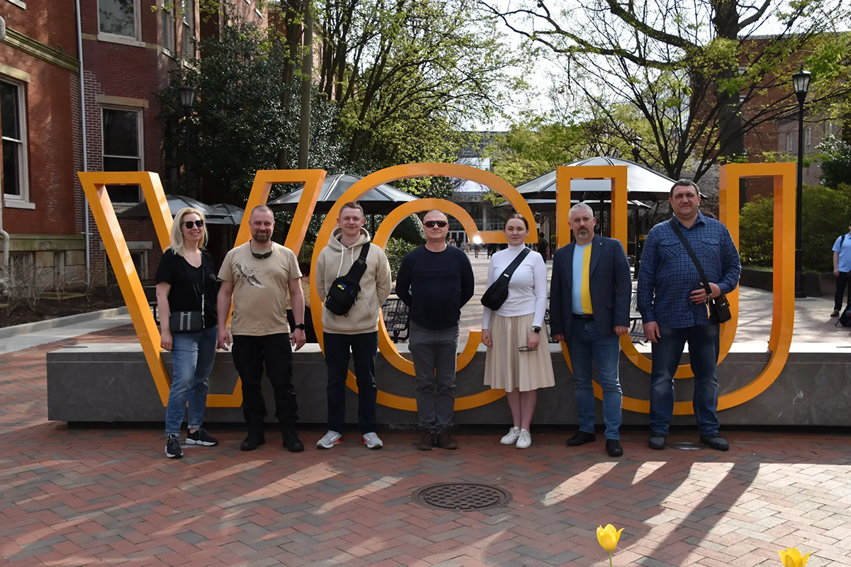 Six Ukrainian national security experts visited Richmond recently, and VCU facilitated their work to target land mines in their country. (Photo courtesy of GEO)