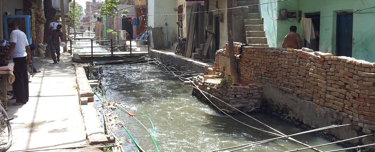 Improvised drains, without access to sewer system connections, create sanitation threats to residents’ health. Shruti Syal